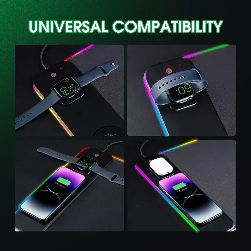 Magnetic Wireless Charging RGB Mouse Pad Charger for Phone Watch Headphone Gaming Mousepad Desktop PC Laptop Tablet Mouse Mat