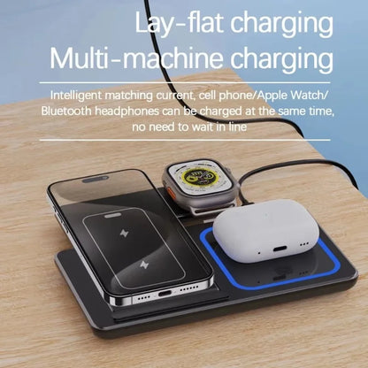 100W 3-in-1 Foldable Fast Wireless Charging Stand Multi-device Simultaneous Charger Dock for Phones Smart Watches Earbuds Portab