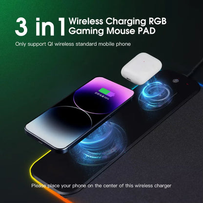 For 3-in-1 Magnetic Wireless Charging Personalized Mousepad Large XXL Customized Office Desk Pad Wireless Charging Luminous Mat