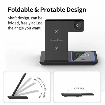 3-in-1 Foldable Wireless Charging Station 30W Fast Charger Stand Qi2 Certified Compatible with Phones Smart Watches Earbuds Desk