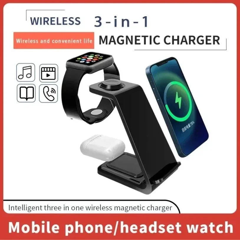 Wireless Charging Station Dock，3in 1 Wireless Charger for iPhone series, for iWatch 11/10/9Ultra, Phone Stand for AirPods 4/3/2