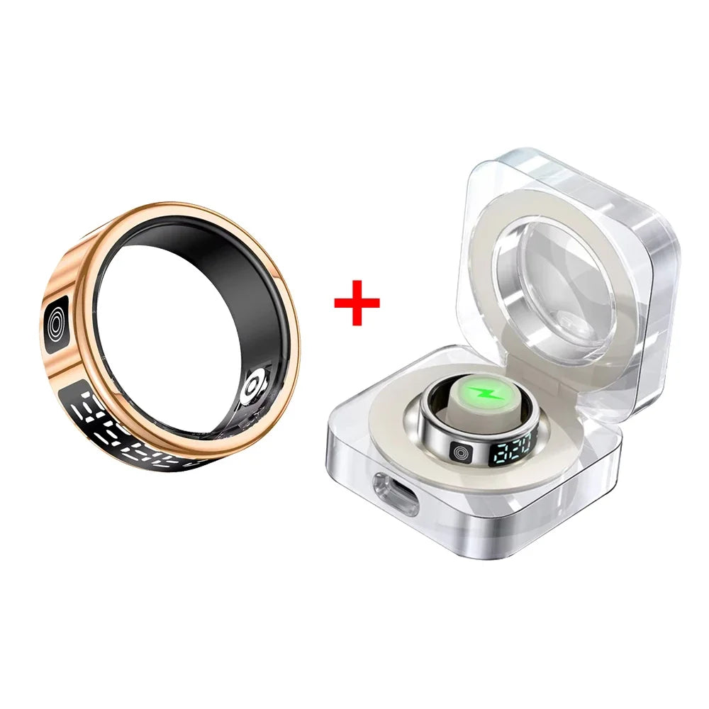 LED Display Screen Smart Ring for Sleep Heart Rate Oxygen Monitoring Multi Sports Modes Waterproof Bluetooth 5.1 Women Men Rings