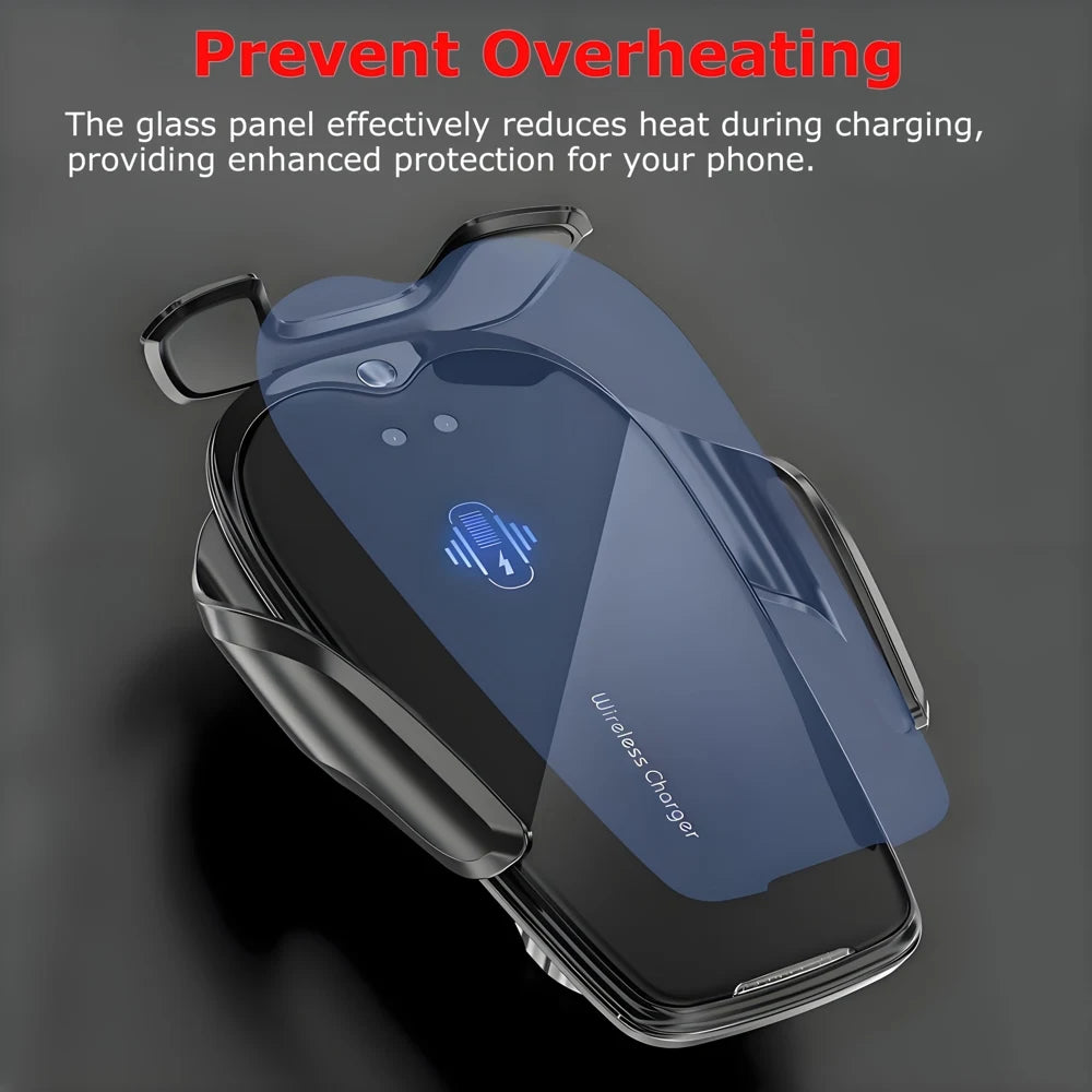 15W Fast Wireless Charger Magnetic Automatic Infrared Smart Sensing Car Mount Phone Holder Luxury Glass Panel Ball Joint Adjustm