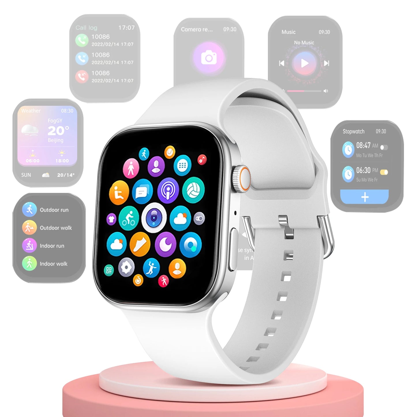 Smart watch, wireless calling, message reminder, multi-sport mode, 2.01-inch HD screen, custom dial wallpaper, unisex