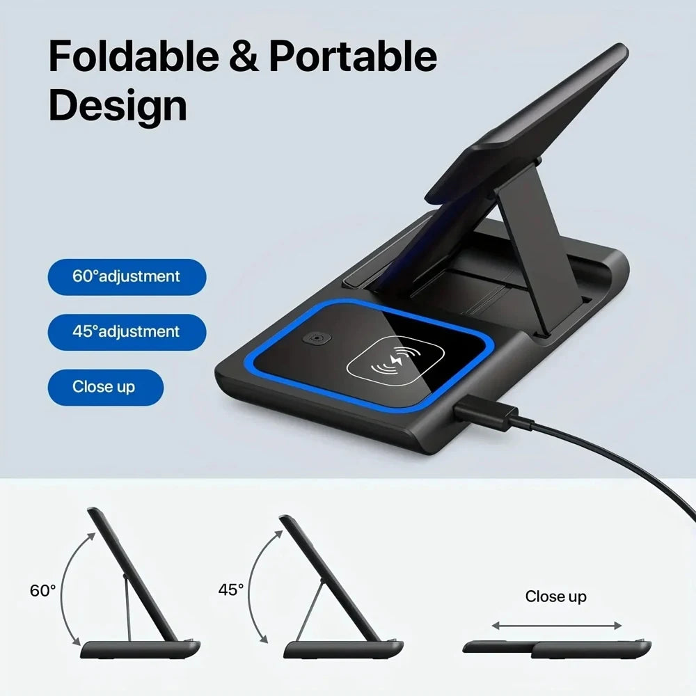 100W 3 in 1 Foldable Fast Wireless Charger Stand Multi-device Charging Station 15W Fast Charging Dock for Phones Smart Watches E
