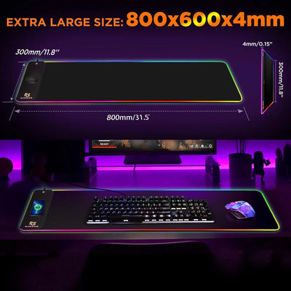 RGB Gaming Mouse Pad with 15W Wireless Charging, 10 Light Modes, Large Non-Slip Mat for PC and Office Use