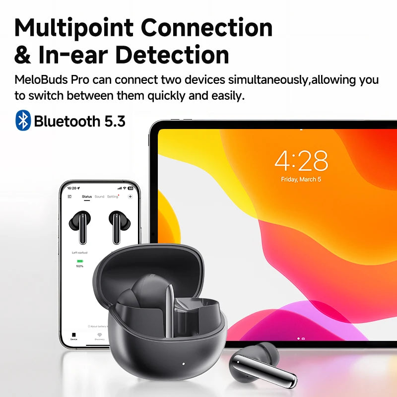 QCY MeloBuds Pro 46dB ANC Wireless Earphones Hi-Res LDAC Bluetooth 5.3 Earbuds 6 Mic Multipoint Connection in-Ear Detection