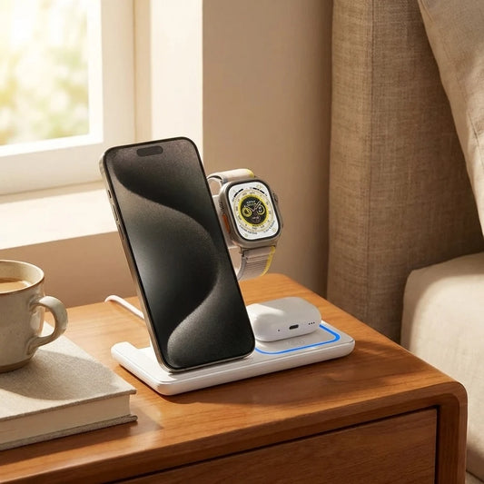 100W 3-in-1 Foldable Fast Wireless Charging Stand Multi-device Simultaneous Charger Dock for Phones Smart Watches Earbuds Portab