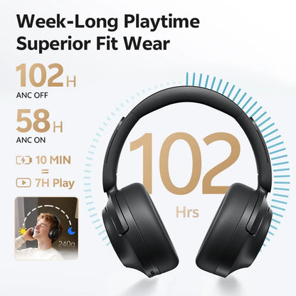 QCY H3S -56dB Adaptive ANC Over Ear Headphone Hi-Res LDAC Spatial Sound Wireless Earphone Bluetooth 6.0 Dual Driver 102H Headset