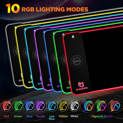 RGB Gaming Mouse Pad with 15W Wireless Charging, 10 Light Modes, Large Non-Slip Mat for PC and Office Use