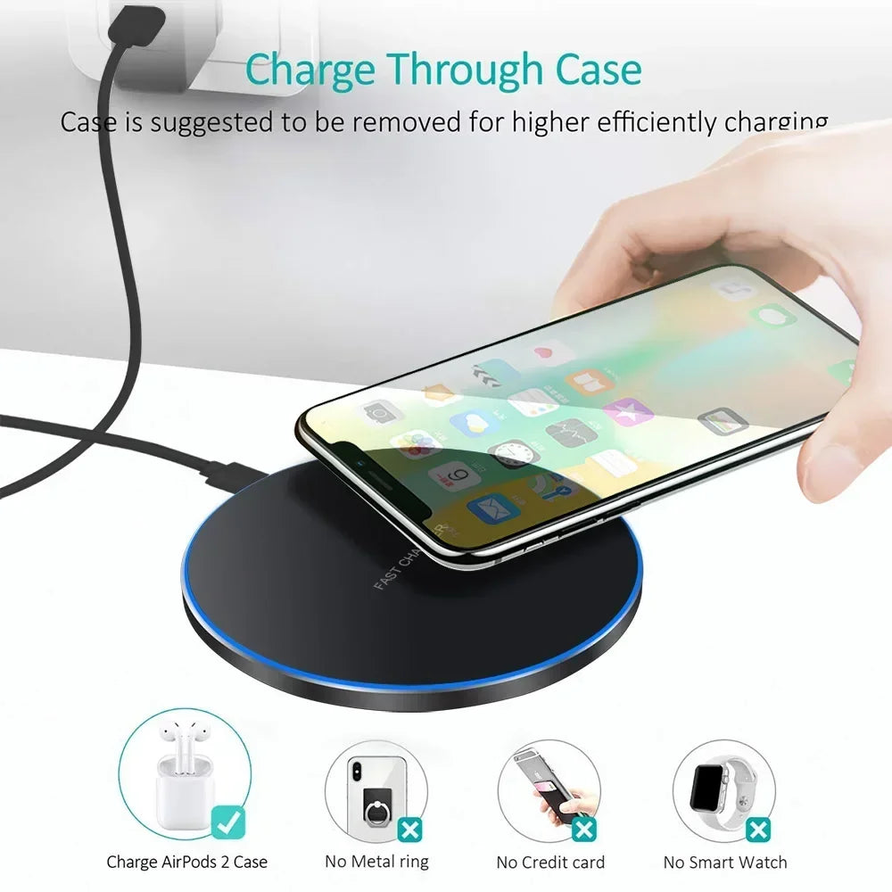 Wireless Charger Pad For iPhone 14 13 16 15 11Pro XS Max Induction Fast Wireless Charging Station For Samsung Xiaomi Huawei
