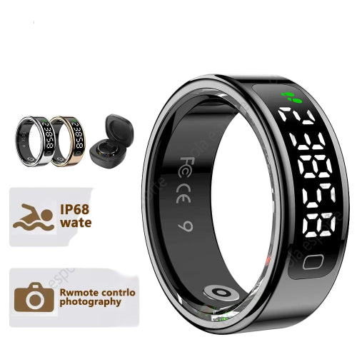 Smart Ring with Charging Case 5ATM Waterproof Blood Oxygen Heart Rate Sleep Health Monitoring Sports Ring Men Women Fashion Ring